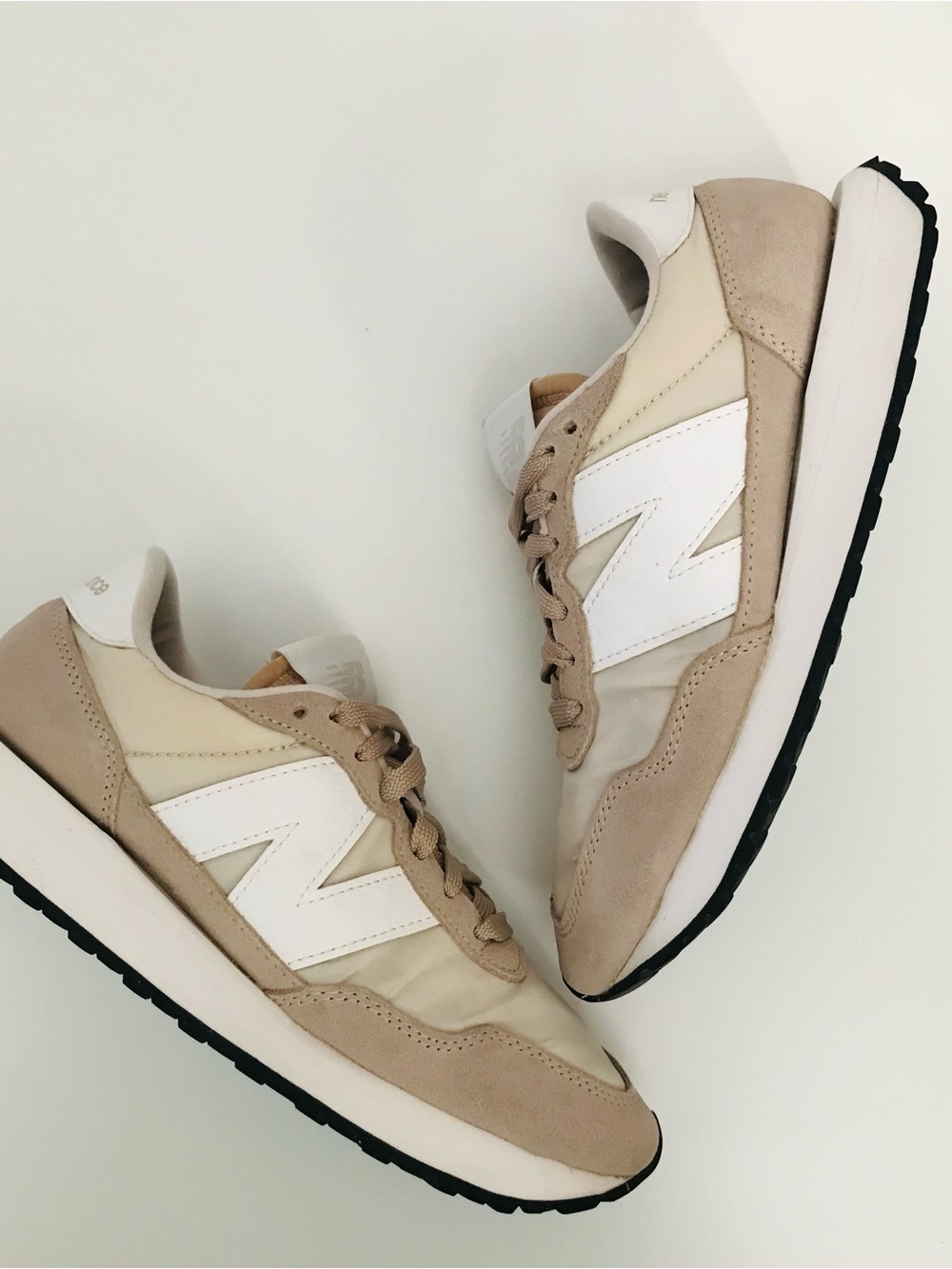 New Balance Beige and White Retro-Style Sneakers